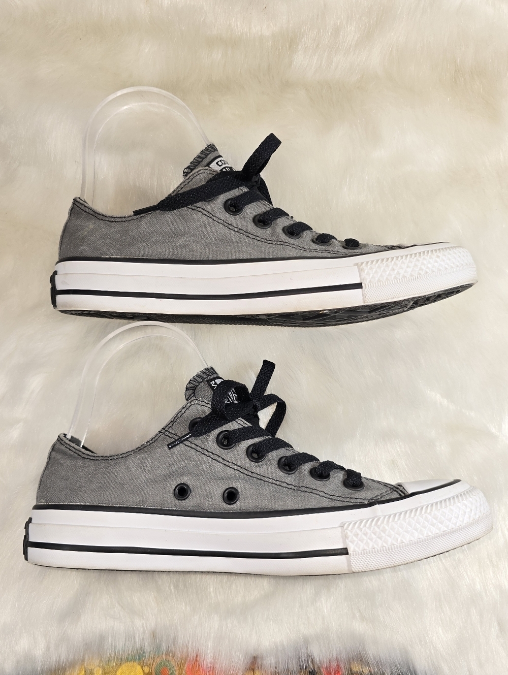 Converse Unisex Charcoal & White Canvas Low Top Sneakers with Black Accents - Picture 5 of 12